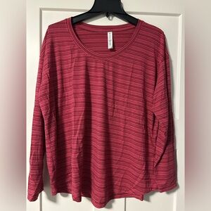 Athleta Berry Striped Long Sleeve Tee